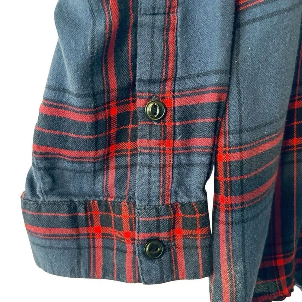 G. H. Bass & co. XL cotton plaid flannel quarter zip blue & red collar shirt
